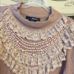 $10 FINAL PRICE Upcycled Shabby vintage vibe Chunky Pearl Long Tunic Sweater 2X